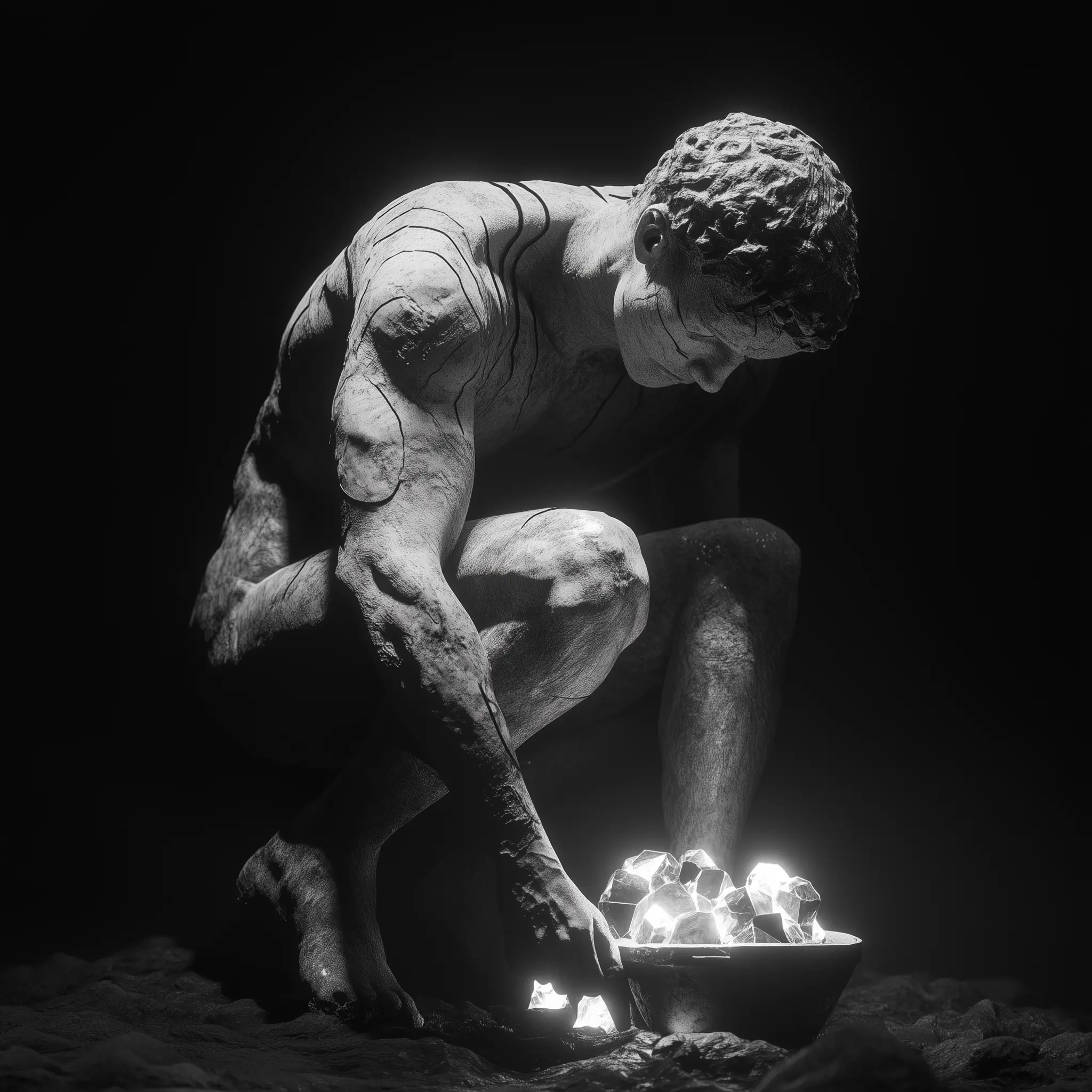 A greek statue mining for diamonds