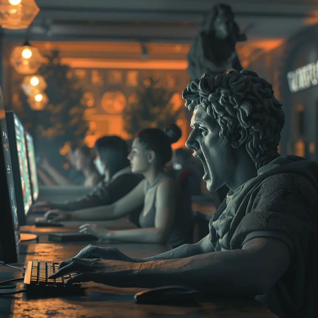 a greek statue arguing online