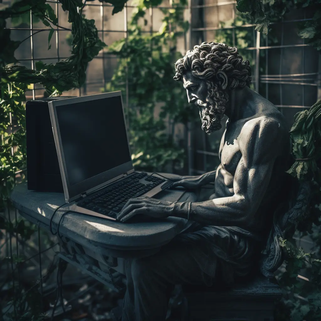 scenic view of a person working on a computer in the jungle