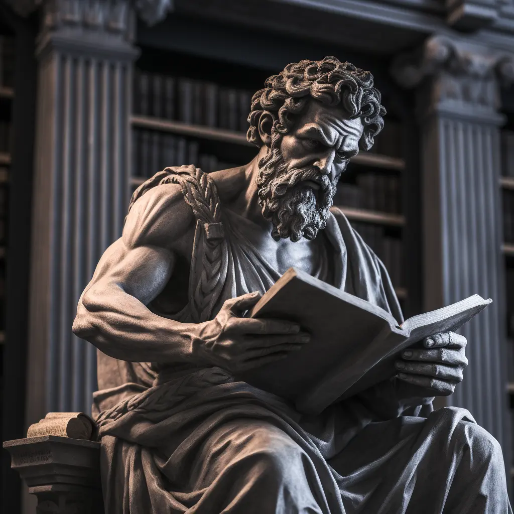 greek statues reading a book